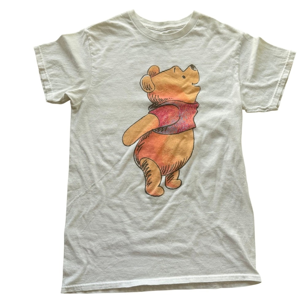 Vintage Disney Winnie‎ the Pooh Womens T-Shirt Small White Sketch Art Tee Y2K